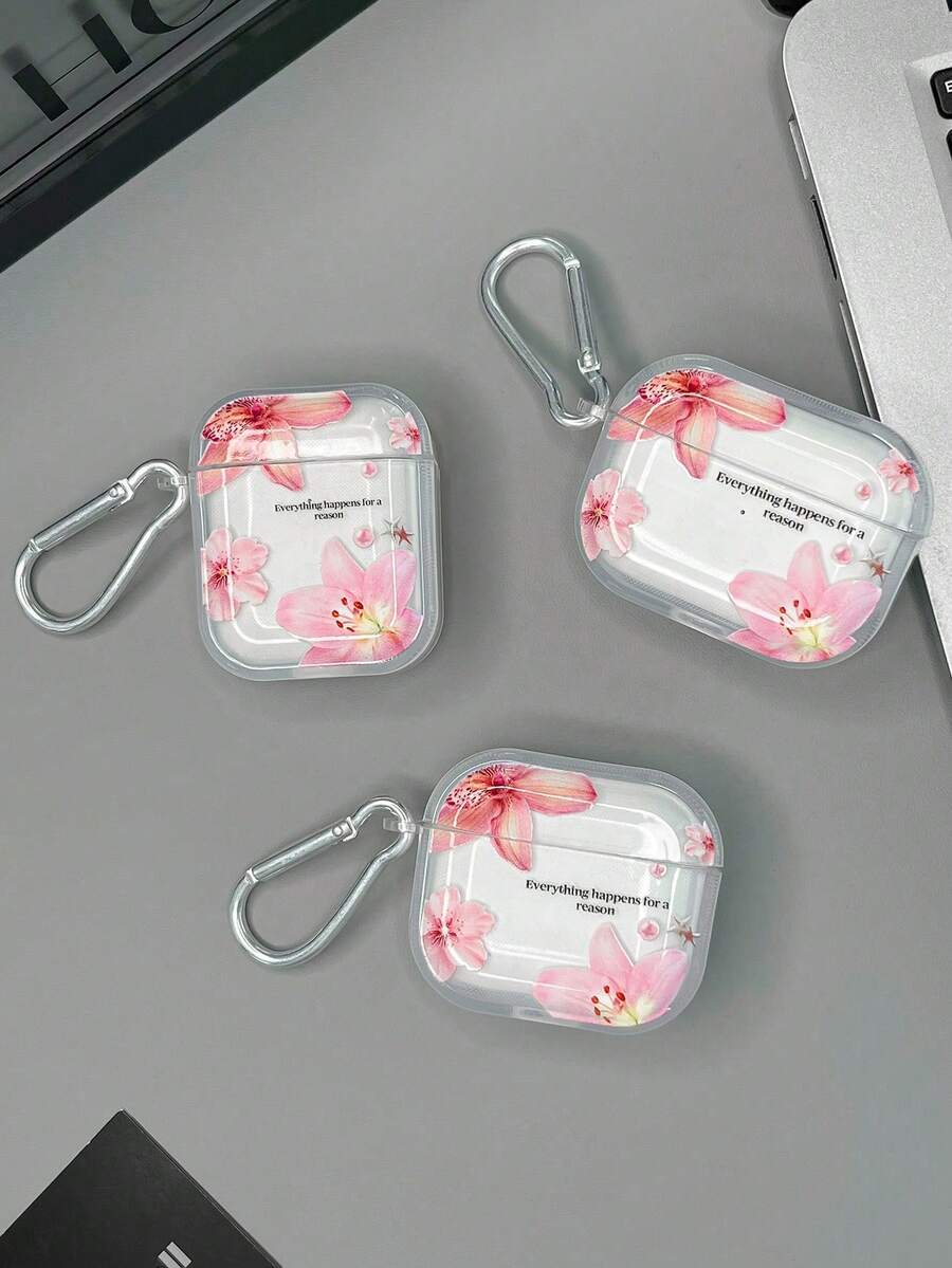 Lily Flower Earphone Case Phalaenopsis Orchid Earphone Case "Everything Happens For A Reason" Slogan Earphone Case Transparent Earphone Case With 1 Earphone Case Strap Included, Compatible With Case, Headphones, Compatible With Pro 3 Case, Compatible With Pro (2nd Generation), Compatible With 3, Compatible With Pro, Compatible With /2, Compatible With 4 Case Cover - Multicolor - View 1