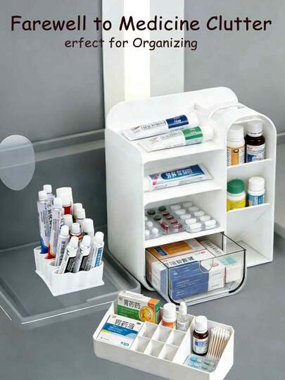 Large Capacity Household Medicine Storage Box, Drawer-Style Organizer Cabinet, Multifunctional Ointment/Cream/Medication Storage Rack, Divided Shelf Organizer Box For Cabinets, Ideal For Home And Office