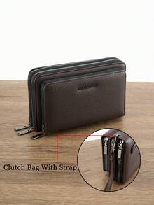 HOVI'S Classic Solid Color Retro Clutch Bag, Minimalist Business Large Capacity Lightweight Waterproof Daily Commute Phone Bag For Men, Valentine Day - Brown - View 2