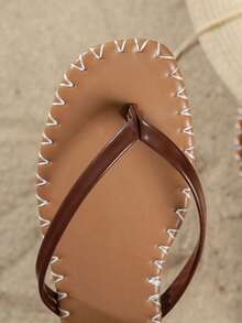 新款时尚人字拖，露趾平底凉鞋，舒适防滑，百搭易清洁，适合海滩和日常穿着 - 棕色 - 查看 8