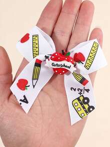 2Pcs Elegant Hair Bow Clips | Colorful Fabric Ruler & Apple Design, Perfect For Back To School And Daily Wear - Multicolor - View 5
