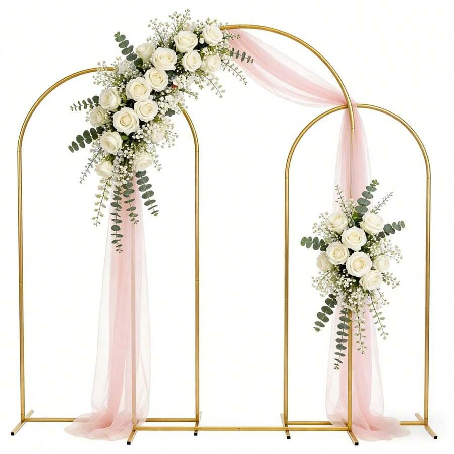 3Pack Metal Arch Backdrop Stand(7.2FT/6.6FT/6FT), Decorative Balloon Arch Stand, Easy Assembly Gold Wedding Arch, Stable Backdrop Arch Stand For Wedding Ceremony, Birthday Party, BabyShower - 金色 - 查看 1