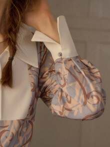 Simple Retro Women's Spring Doll Collar Stitching, Contrasting All-Over Print, Elegant Temperament, Loose Casual Long Dress - Gray Blue - View 8