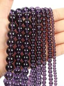 Hạt cườm thủy tinh màu tím violet, hạt đá tự nhiên màu tím mịn, hình tròn, dùng để làm trang sức DIY cho vòng tay và vòng cổ - kích thước 6mm, 8mm, 10mm. - Màu tím - Xem 2