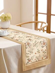 1pc Vintage Floral Print Linen Table Runner, Suitable For Holidays, Parties, Birthdays, Dinners, Kitchen & Dining Room Decor, Dresser/Cabinet Cover, All Season Home Decor - Multicolor - View 7