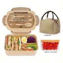 A Complete Set Of Lunch Box, Including Utensils And Bag, Insulated Including Lunch Box+Cutlery+Insulated Bag+Snack Bag+Rice Spoon, 1200ml Large Capacity For Office And School Use - Màu xanh lam - Xem 5