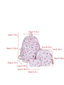 Set de 3 piezas de estilo escolar casual con estampado de cereza, que incluye mochila, bolso bandolera y estuche para lápices, con compartimento para portátil, correas ajustables, mochila de gran capacidad y múltiples bolsillos para uso escolar/diario/vacaciones/viajes/vuelta al cole, adecuado para mujeres/niñas/adolescentes/estudiantes universitarios/graduados - Rosa - Ver 7