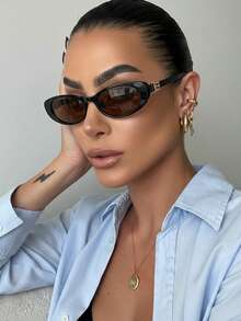 1 Pair Women's Cat Eye Small Frame Personalized Retro Decorated Temples Fashionable Versatile Street Style High-End Chic Fashion Glasses