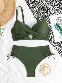 RWX VEST Modern Plus Size Bikini With High Waist Design 2025 XX559 - 軍綠色 - 查看 1