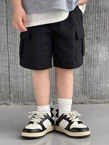 1pc Young BoyTrendy Versatile Fashion Big Pocket Design Straight Leg Cargo Shorts - Black - View 4
