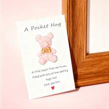 1 pieza Tarjeta de amor con oso de peluche, tarjeta de abrazo de bolsillo de resina, tarjeta de felicitación emocional, tarjeta de vacaciones, tarjeta de invitación - Multicolor - Ver 3