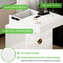 Night Stand Set Of 2 - With Lockable Gun Drawer, LED Nightstand With Charging Sation,Smart Bedside Table With 24 Color Lights,Glass Top End Table With 3 Drawers,Bedroom,White - Xem 5