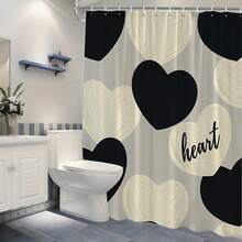 1/4pcs Heart-Themed Bathroom Set, Including Shower Curtain, Bath Mat, U-Shaped Toilet Lid Cover, Waterproof, Washable, Suitable For Valentine's Day, Mother's Day, Holiday Gifts - Multicolor - View 5