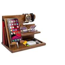 1pc Rustic Wooden Desktop Organizer With Phone Holder, Watch & Glasses Stand - Easy Assembly, Multifunctional Storage Rack For Home Office Accessories, Modern Farmhouse Style Workspace Organizer, Natural Wood Grain Finish, Office Desk Accessory - Wood Color - View 4