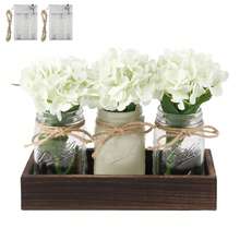 Bohemian Fall Mason Jar Floral Arrangements, Living Room Decorative Vases, Dining Room Ornaments, With String Lights - Centerpieces On A Rustic Wooden Tray, Thanksgiving Artificial Rose Bouquet Table Decoration, Farmhouse-Style Ladies' Gift. - trắng - Xem 9