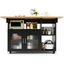 Kitchen Island, Modern Kitchen Island, Kitchen Cabinet, Removable Serving Cart, Sideboard, Wood-Look Dining Cart, Buffet, Multifunctional Dining Table With Storage, Black - 黑色 - 查看 8