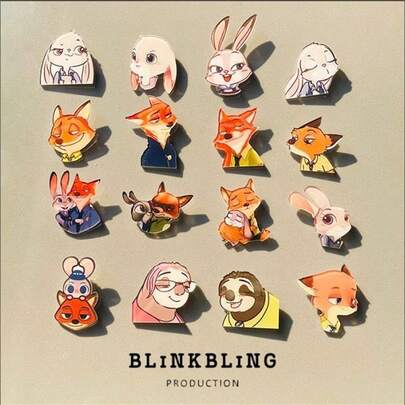 5pcs/Set Animal City Judy Nick Lightning Sloth Badge Decoration Brooch, New Year Gift, Valentine's Day Gift, Easter Gift [Random Style]