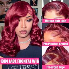 Brazilian Virgin Hair 13x4 HD Lace Front Bob Wig Human Frontal Hair 200% Density #99J Burgundy Body Wave Pre Plucked With Baby Hair Wigs Glueless Human Blended Hair Wigs Natural Hairline For Women - SBUG/99J - View 5