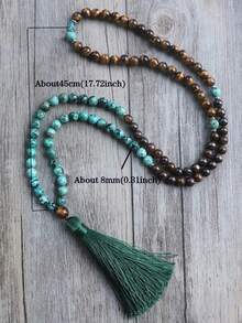 Bohemia Tassel Necklace African Turquoise Bronzite Yellow Tiger Eye 108 Mala Rosary Necklace Japamala Rosary Beads Meditation Yoga Jewelry Unisex - Multicolor - View 6