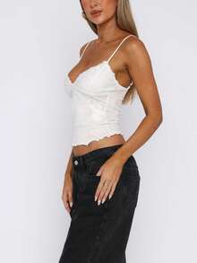 Women Y2K Sheer Lace Mesh Camisole Slim Fit V Neck Open Back Cami Tops Summer Spaghetti Strap Tank Tops Cute Lace Trim Crop Tops Casual Streetwear Fashion Going Out Party Club Outfit - trắng - Xem 3
