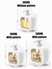 创意浴室洗手液瓶，配有手动泵，以海洋生物为主题，饰以蓝绿色海星、贝壳、鹅卵石和气泡等艺术图案，营造清新水彩美感，适用于浴室、厨房、洗手池等场所，可用于盛装洗手液、沐浴露和其他乳液。创意乳液瓶，乳液分配器，浴室配件。 - 彩色 - 查看 8