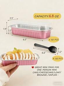 50pcs Mini Toast Molds With Lids And Forks, Rectangular Individual Cake Molds, Aluminum Foil Molds, Suitable For Large Gatherings, Picnics, Vacations And Parties - Multicolor - View 10