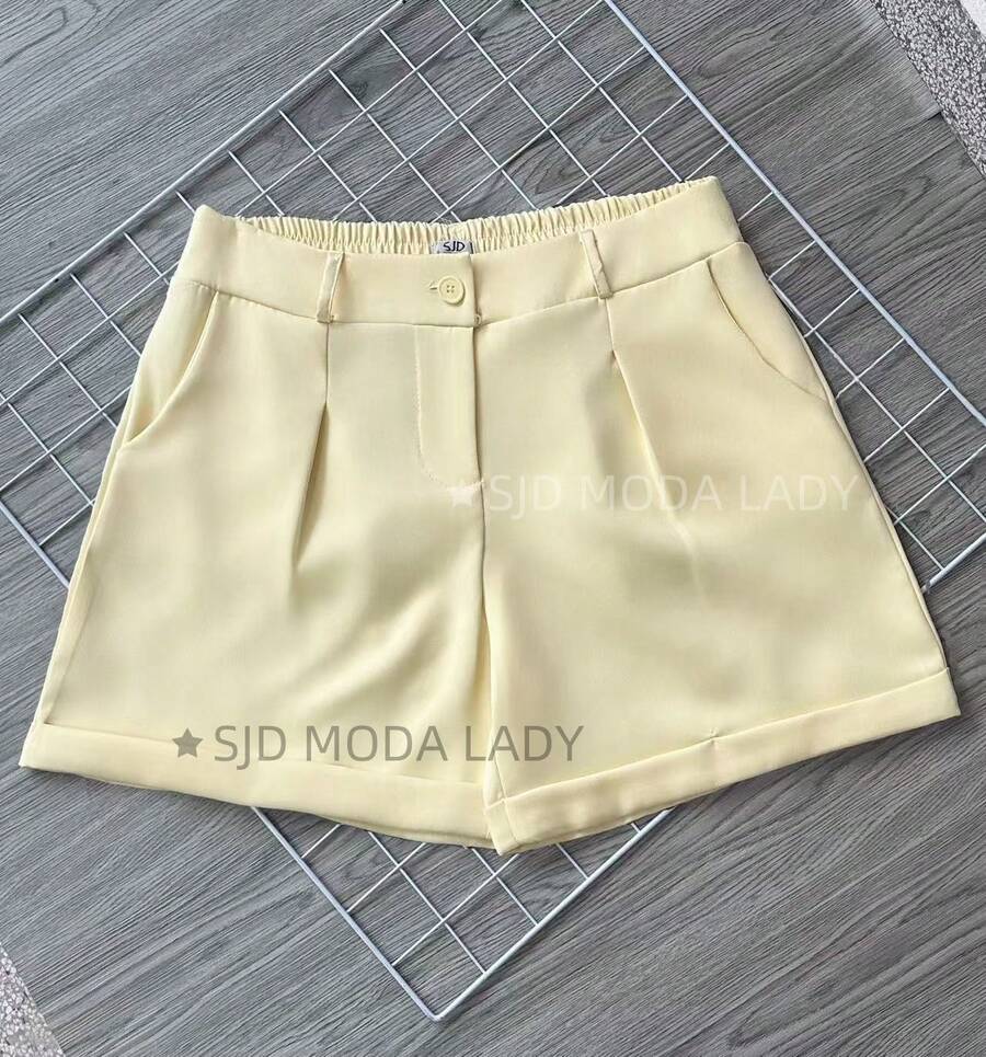 SJD MODA LADY Solid Short Tailored Rolled Elastic Workwear - Yellow - View 1