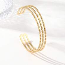 1pc Titanium Steel Open Bangle Bracelet, Minimalist & Fashionable Multi-Layer Bracelet, Hollow Inlaid Open Cuff Bracelet, Gift For Valentine's Day - Yellow Gold - View 5