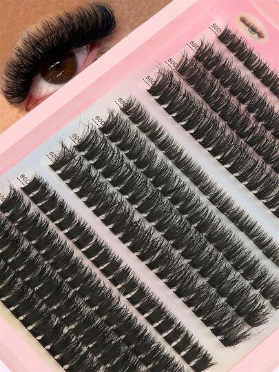 240pcs Faux Mink Eyelash Extensions, DIY, 0.07mm Thick, D Curl, Fluffy Dramatic Look, Mixed Length 9-16mm, Reusable Volume Lashes Set