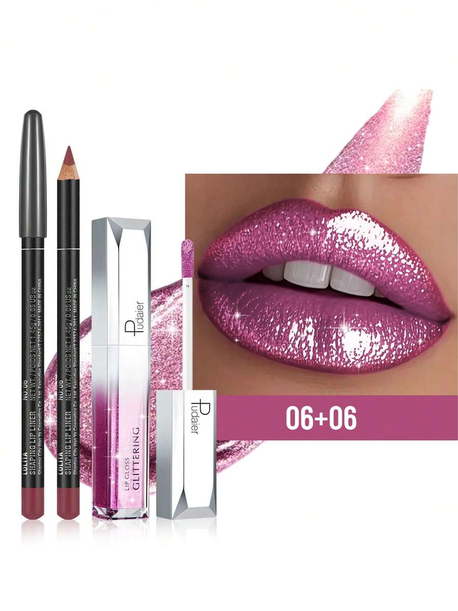 Pudaier Bộ đôi chì kẻ môi lì mịn và son bóng ánh kim - Dễ dàng định hình đôi môi với màu sắc mượt mà, độ bóng ánh kim sang trọng cho vẻ ngoài quyến rũ - Món quà hoàn hảo dành cho phái nữ, lý tưởng cho cả phong cách thường ngày và cá tính. - 06+06 - Xem 1