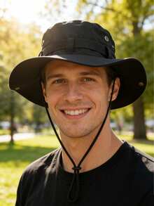 1顶男士户外探险宽檐遮阳帽，经典丛林帽，带金属纽扣装饰，防紫外线夏季帽，适合徒步、露营、钓鱼 - 1Pc - 查看 2