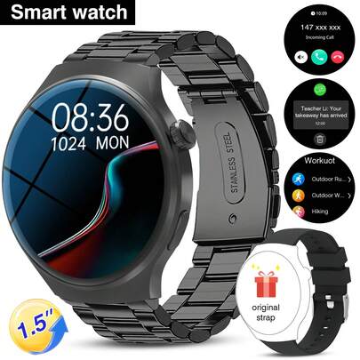 Nuevo reloj inteligente de pantalla redonda, compatible con llamadas/marcación inalámbrica, recibe notificaciones de aplicaciones, adecuado para hombres y mujeres, con alertas de mensajes, reproducción de música y seguimiento de múltiples funciones de acondicionamiento físico