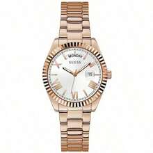 Guess Women's Quartz Watch, Rose Pink Stainless Steel Case And Strap, White Dial, Suitable For Daily Wear And Gift, Model GW0308L3 - White + Brown Strap - View 2