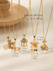 Fairy Tale Style Semi-Precious Stone Necklace, Butterfly, Cloud, Flower, Planet Pendant, Gold Delicate Chain Necklace, Everyday Sweet Outfit Accessory - Gold - View 2