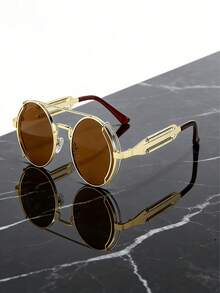 1 Piece Of Men's Round Metal Fashion Glasses With . Steampunk Futuristic Sci-Fi Style Glasses, Suitable For Music Festivals And Everyday Wear. - Round - View 13