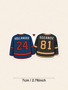 1张冰球球衣贴纸，Hollander #24 和 Rozanov #81 体育迷贴纸，创意情侣球衣心形贴纸，适合爱书人士，美观贴纸，可用于笔记本电脑、笔记本和手机壳装饰 - 彩色 - 查看 2