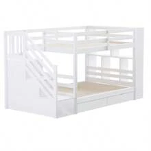 Bunk Bed 90*200 Cm, Safety Stairs With Storage Compartments, Storage Drawers And Large Lockers, High Railing Construction, Slatted Base, Pine Bed, Children's Bed, Youth Bed, White - White - View 4