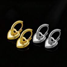 1pc Luxury Smooth 925 Silver Elegant Heart Pendant Earrings, Suitable For Women's Vacation, Party, Wedding - Silver - View 3