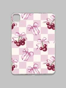 Aesthetic Style Pink & White Checkered, Bow & Cherry Pattern Transparent Tablet Case, Compatible With IPad A16, IPad 10.2 7th Gen 2019, IPad Pro 11-Inch 2020, IPad Air 5th Gen 2022, Suitable For 10th Gen IPad - Clear - View 12