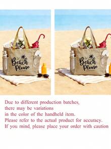 1/2/3件装大容量帆布沙滩包，带拉链小袋，女士夏季度假单肩包，可重复使用购物袋，带口袋，轻便旅行手提包，适合沙滩、游泳、野餐、日常使用，清新海岸风，适合送给女孩、妈妈、朋友，生日、母亲节、夏季假期礼物 - 彩色 - 查看 9
