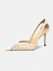 Sexy Rhinestone Fishnet Black Mesh High Heels, Unique Design, Pointed Toe, Suitable For Evening Gowns - Beige - View 1