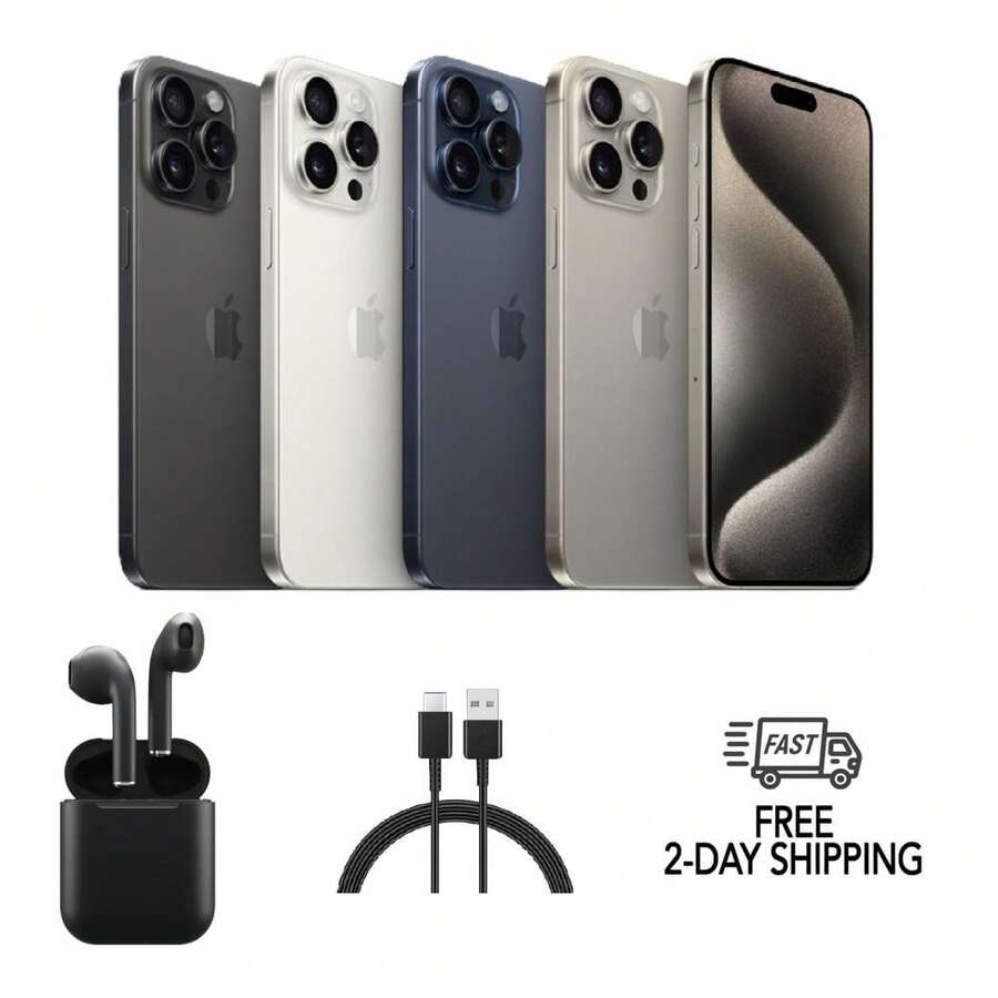 Refurbished Apple IPhone 15 Pro Max A2849 (Fully Unlocked) 256GB Black Titanium (Grade B) W/ Wireless Earbuds - Black Titanium-grade B Wireless Earbuds - View 1