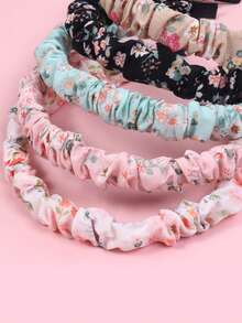 5pcs Girls' Ditsy Floral Fabric Pleated Headbands, Fresh Style For Daily Life And Vacation, Spring/Summer - Multicolor - View 4