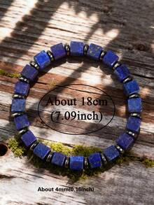 Vòng tay vuông bằng đá Lapis Lazuli tự nhiên, vòng tay co giãn giúp tăng cường sức mạnh và sự tập trung, mang lại sự bình tĩnh và bảo vệ tinh thần, món quà tuyệt vời nhất dành cho nam/nữ. - Nhiều màu - Xem 5