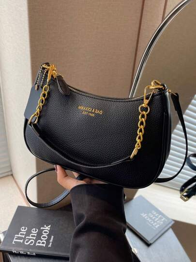 Fashionable Solid Color Letter Versatile Simple Armpit Women's Crossbody Bag Elegant Chain Shoulder Bag, Suitable For Shopping, Wallets, Shopping, Young Women, College Students, Newcomers, White-Collar Workers. They Are Very Suitable For Offices, Universities, Work, Business, Commuting, Outdoor Activities, Travel, And Outings