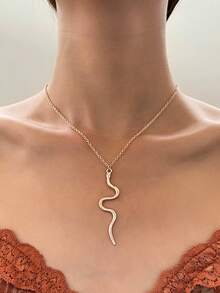 1件极简主义蛇形吊坠项链，朋克嘻哈风小蛇形锁骨链，男女日常及节日佩戴皆宜。 - 彩色 - 查看 6
