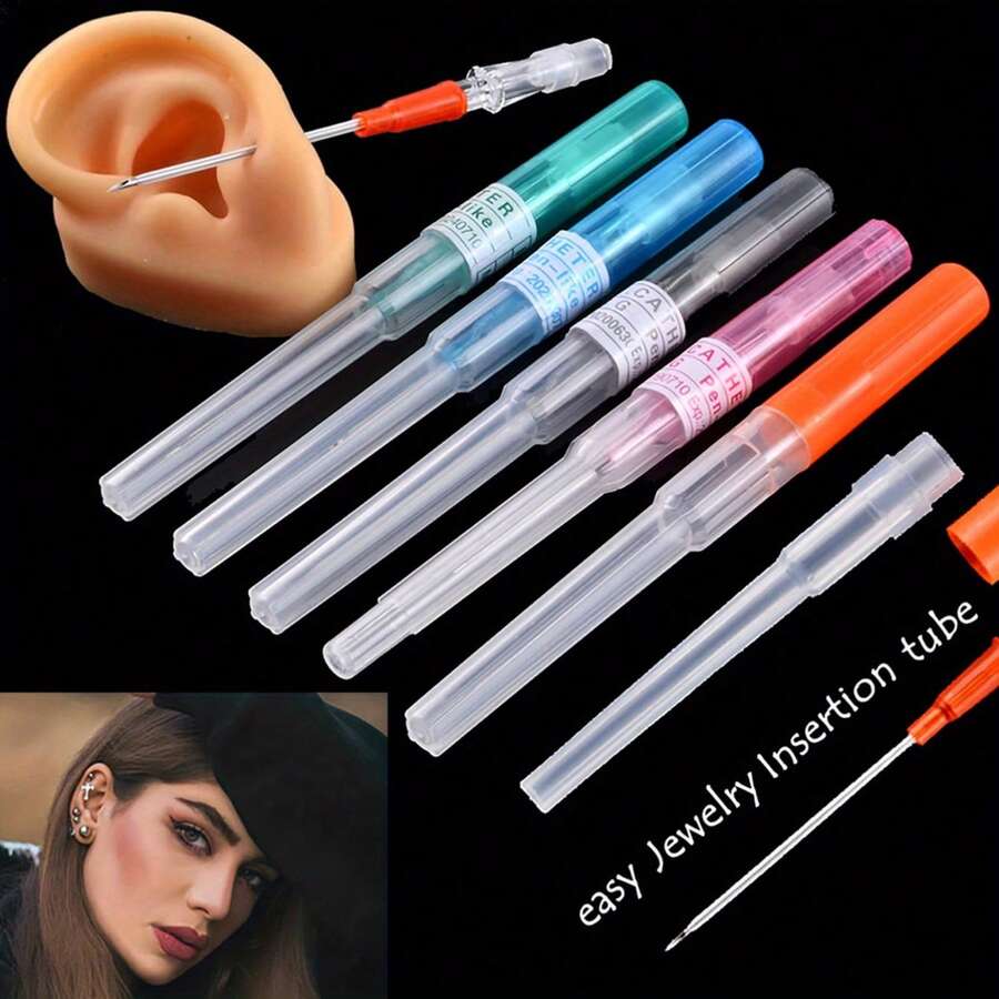 5 kim xỏ khuyên - 14G, 16G, 18G, 20G và 22G, chất liệu thép không gỉ 316L, thích hợp cho xỏ khuyên tai, mũi, vách ngăn mũi, rốn, trang sức và dụng cụ xỏ khuyên cơ thể, kim xỏ khuyên dùng một lần nhiều màu sắc, thích hợp cho xỏ khuyên tai, mũi, rốn, môi, lưỡi, sụn tai - Không mùi, vô trùng, không cần pin, vật tư xỏ khuyên sụn | Kim xỏ khuyên nhiều màu | Kim xỏ khuyên vô trùng