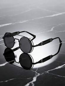 一副男士圆形金属时尚眼镜，蒸汽朋克未来主义科幻风格，适合音乐节和日常佩戴。 - 圓形 - 查看 14