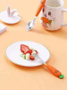 1 Set Of Carrot-Shaped Plastic Handle Stainless Steel Tableware Three Pieces Set Boxed