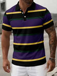 男士条纹商务休闲短袖Polo衫 - 彩色 - 查看 1